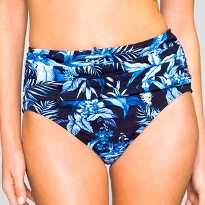 Tommy Bahama Island Cays Indigo Garden Shirred High Waist Brief Bikini Bottom